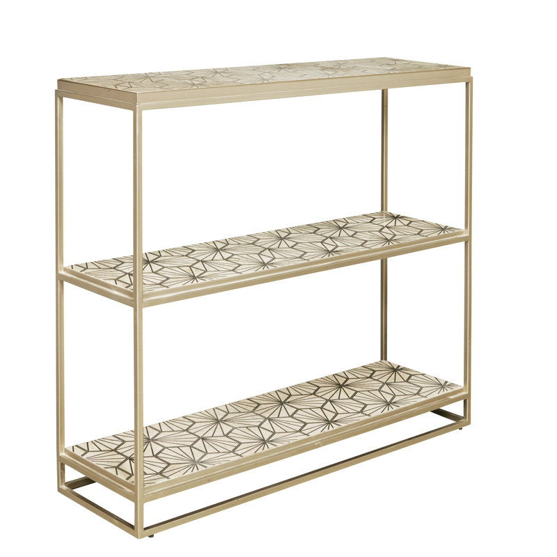 Beige Cream Metal Console Table with Storage Shelves