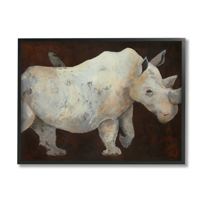 Oiseau perché sur un rhinocéros, portrait contemporain par Roberta Dyer