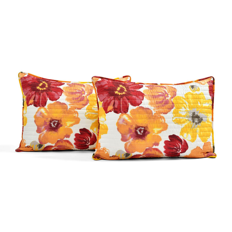 Full Red and Orange Reversible Microfiber Quilt Set