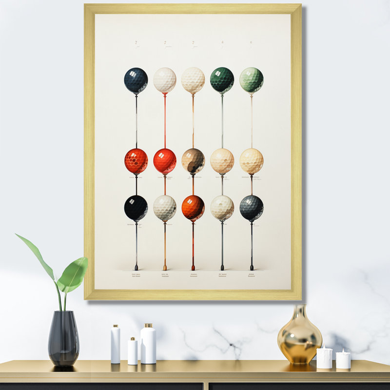 Palaichori Minimalisme Golf Tees IV - Art mural encadré de golf, Encadrement doré, H 40 po x l 30 po x P 1,5 po
