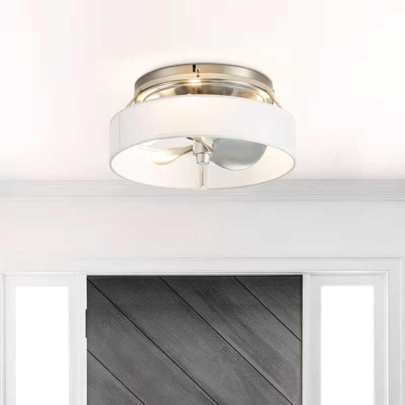 12.6In. Brushed Nickel Fabric Caged Flush Mount Ceiling Fan With Light And Remote