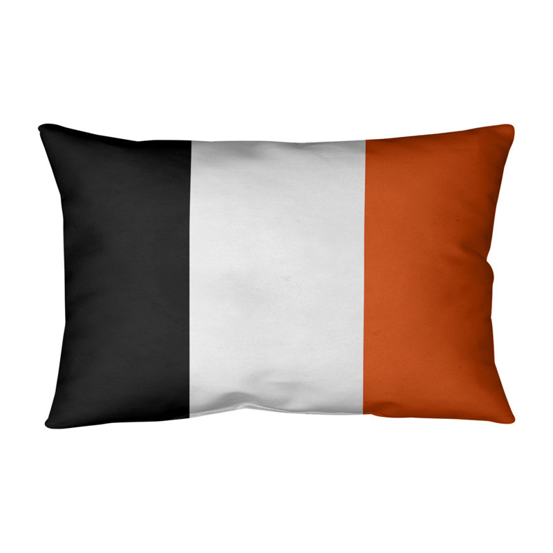 Striped Linen Reversible Throw Pillow, Black/White/Orange