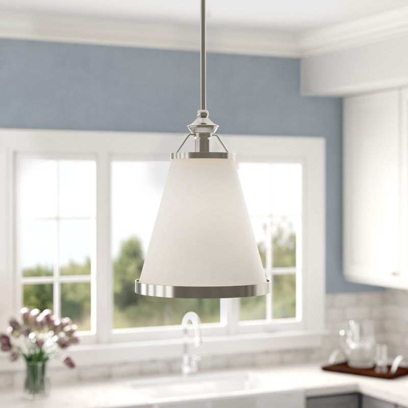 Luminaire suspendu conique à 1 lumière en nickel satiné Maldanado, Nickel satiné
