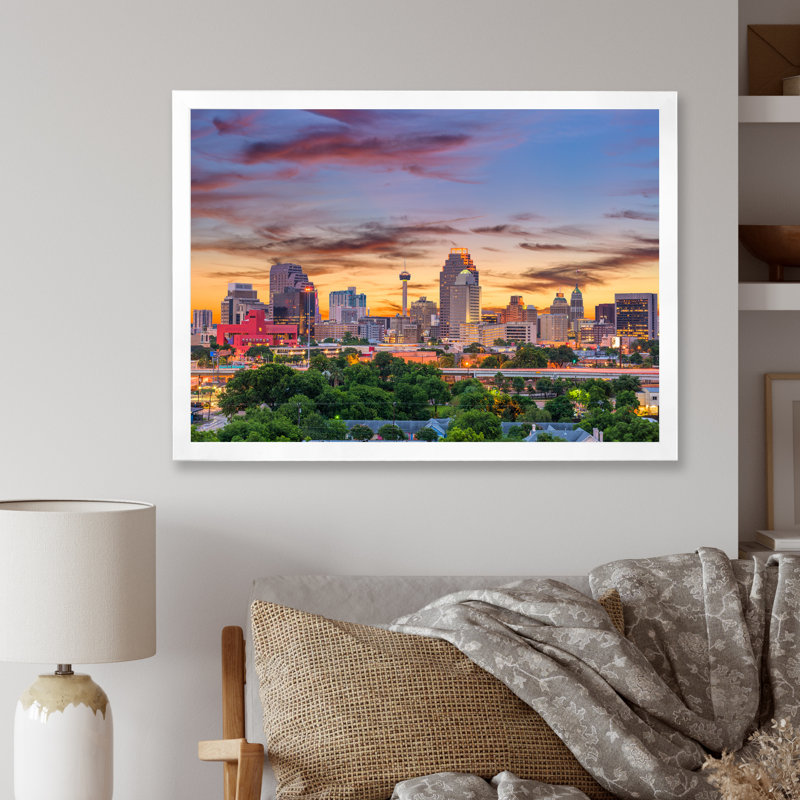 «San Antonio Downtown Texas II», reproduction sur toile, H 24 po x l 32 po x P 1 po, Cadre photo blanc