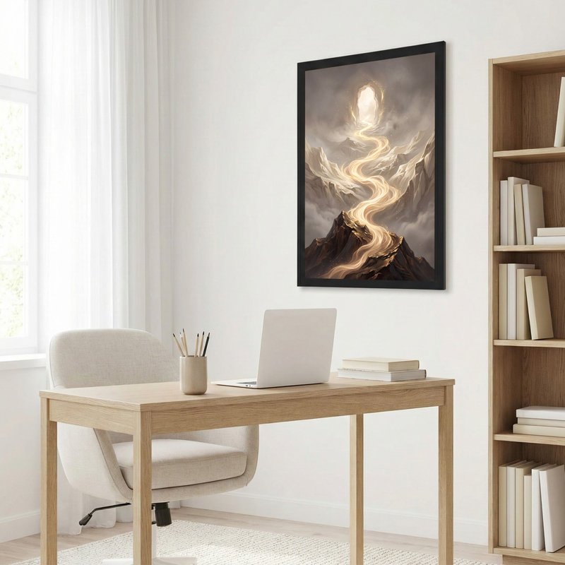 «Golden Winding Light Path Through Misty Mountain Peaks», art mural sur toile, H 24 po x l 16 po