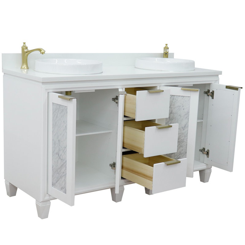 Ensemble de meuble-lavabo double 61 "avec miroir Schreck, Blanc