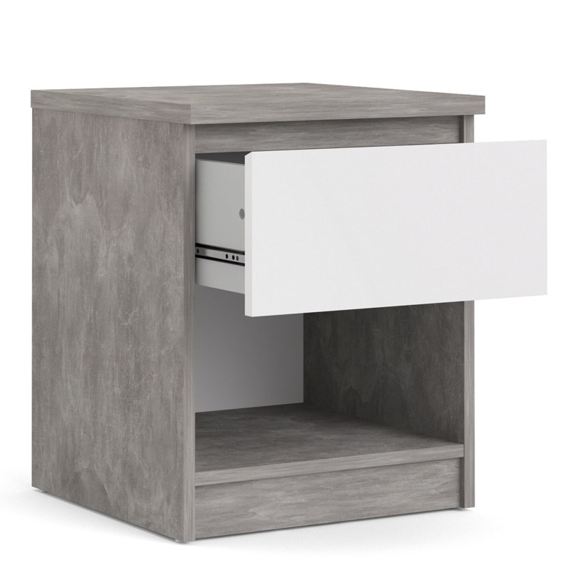 Ionică Bedside Table, Concrete/White High Gloss