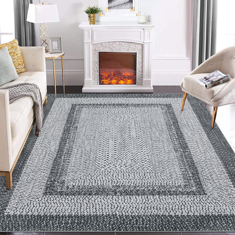Washable Modern Rugs for Bedroom Imitation Braided Soft Geometric Area Rug Non Slip Stain Resistant Carpet