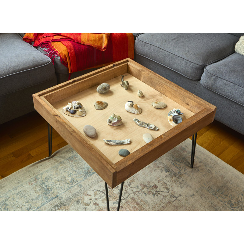 Table de présentation rustique 25 po x 25 po avec plateau en verre amovible