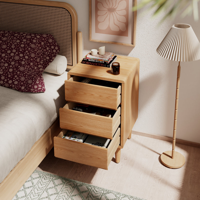 Aevah Solid Wood Mid-Century Modern Nightstand, Tan, 25.9" H