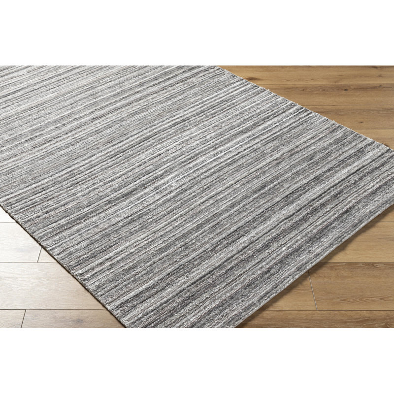 Rectangle Trona Striped Hand Loomed Viscose Area Rug in Gray, Rectangle 5' x 7'6"