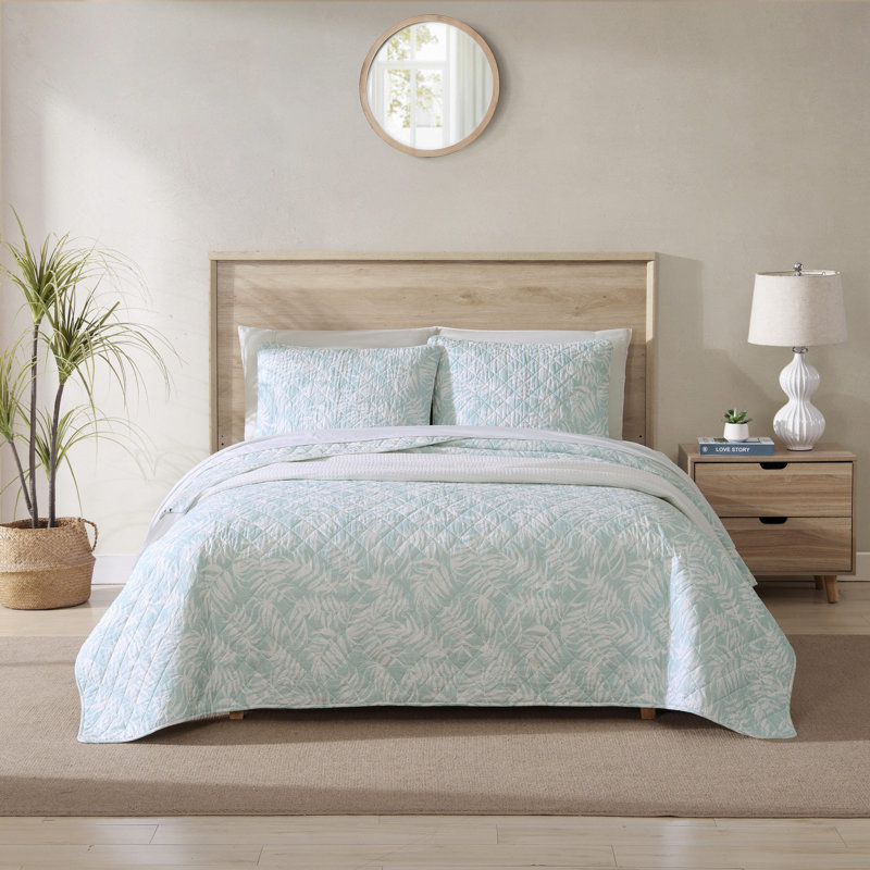 King Size Blue Cotton Reversible Quilt Set with Shams