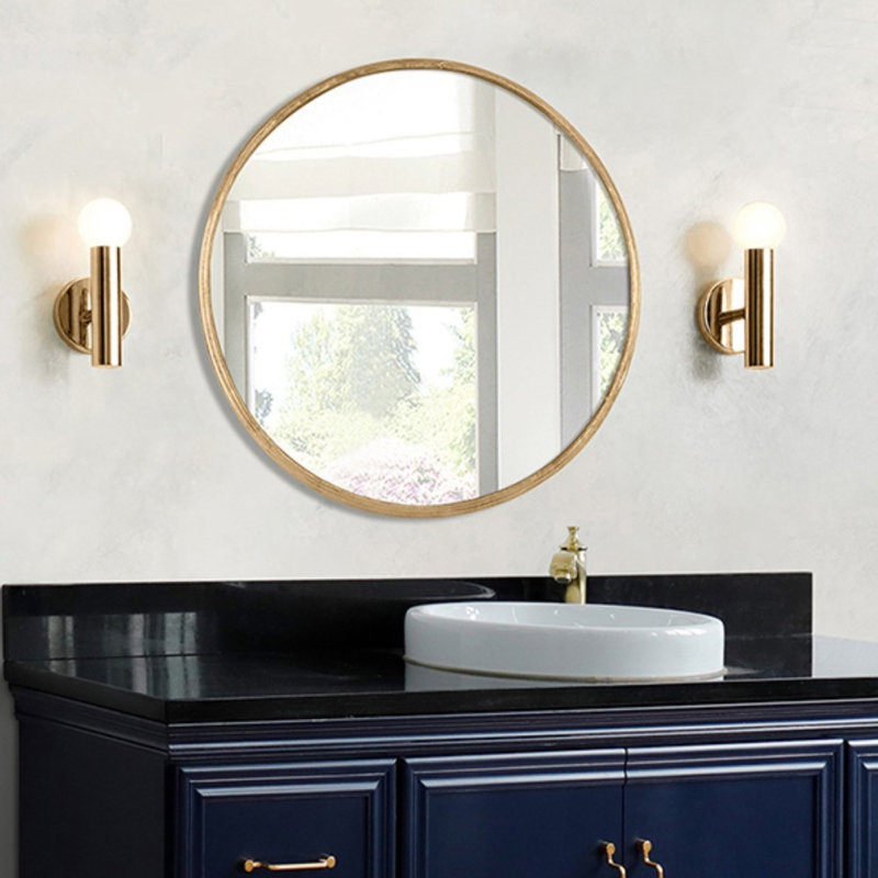 Metal Round Mirror, Gold, 29" x 29"
