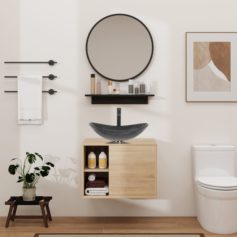 Ensemble de meuble-lavabo avec miroir Hemish, Chrome, Argent