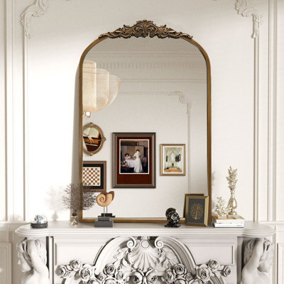 Vintage Metal Ornate Baroque Decorative Wall Mirror, Gold Arch Wall Mirror For Hanging Or Leaning