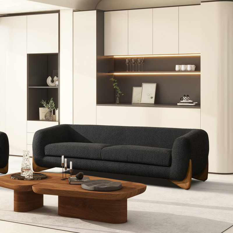 Amala Upholstered 90.5'' Sofa, Black Boucle