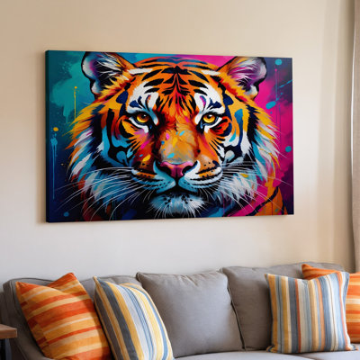 Visage de tigre coloré, reproduction de toile abstraite moderne sur toile pour salon, chambre à coucher, bureau, couloir, entrée, galerie murale et décoration moderne