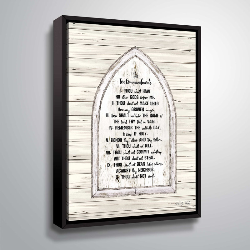 Ten Commandments - Reproduction d'art textuel sur toile, H 8 po x l 10 po x P 2 po, Cadre flottant noir