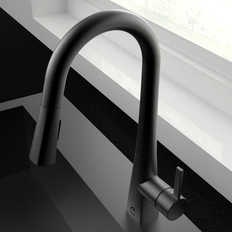 Keeney Belanger Pull Down Kitchen Faucet, Black Stainless Steel