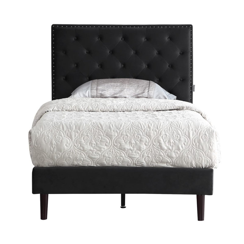 Avrah Upholstered Wingback Bed, Black, Twin