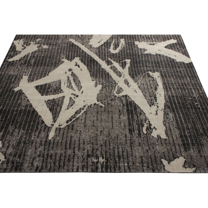 Distressed Homage Hand Knotted Wool Geometric Area Rug, Rectangle 9' x 12'