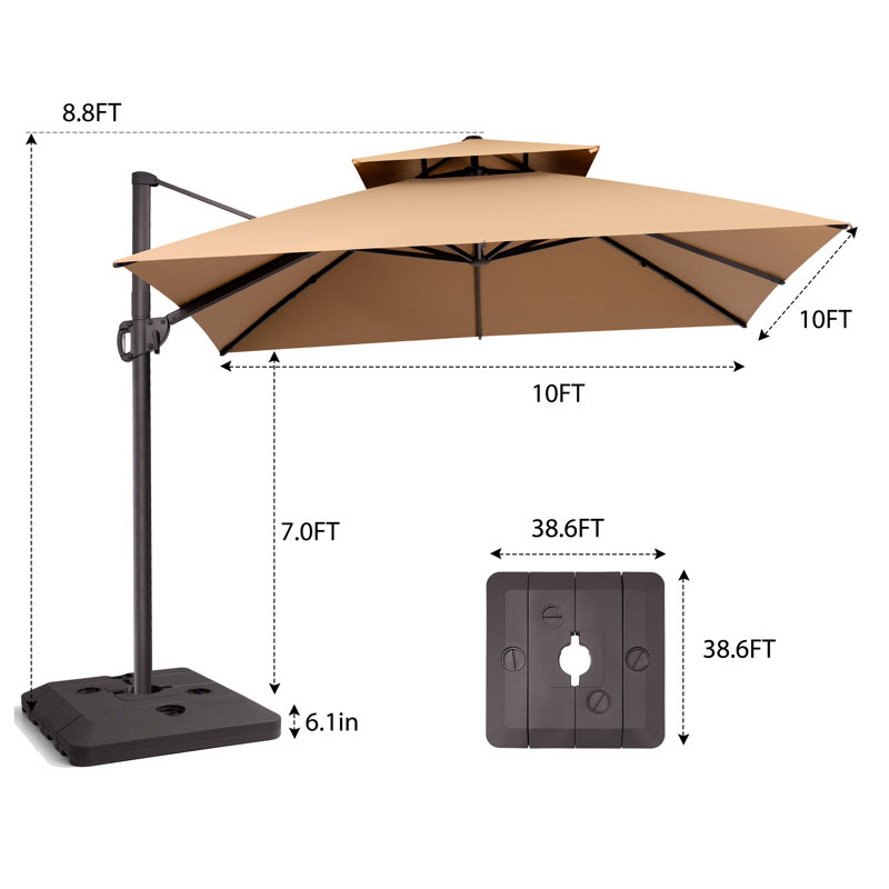 Parasol en porte-à-faux carré 118 "avec base lestée 118", Tanné