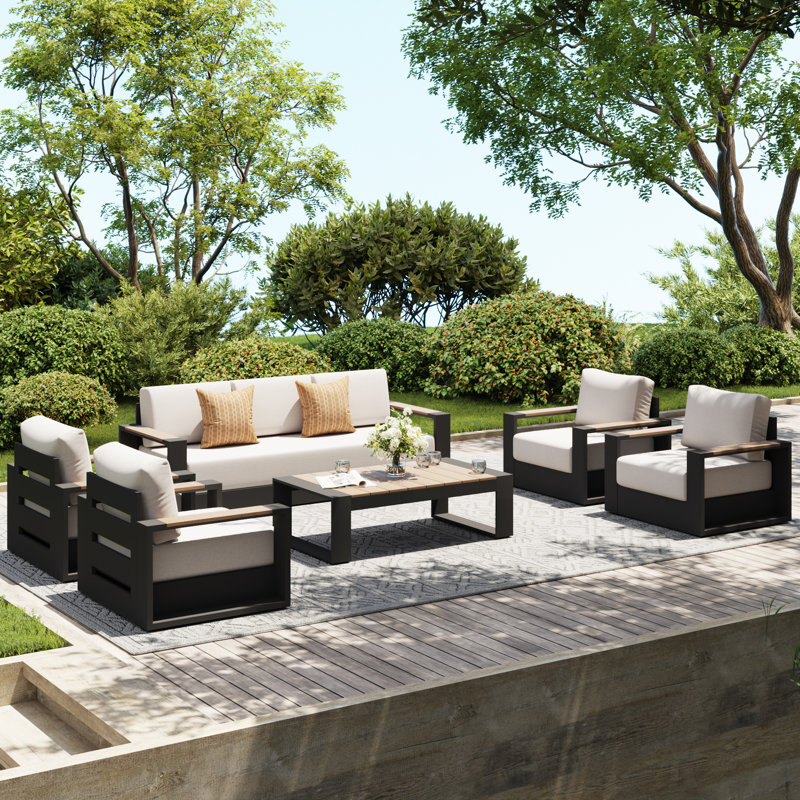 6 - Piece Outdoor Seating Group With Coffee Table, 6 Pcs: Table, Sofa,  4 Mix Chairs