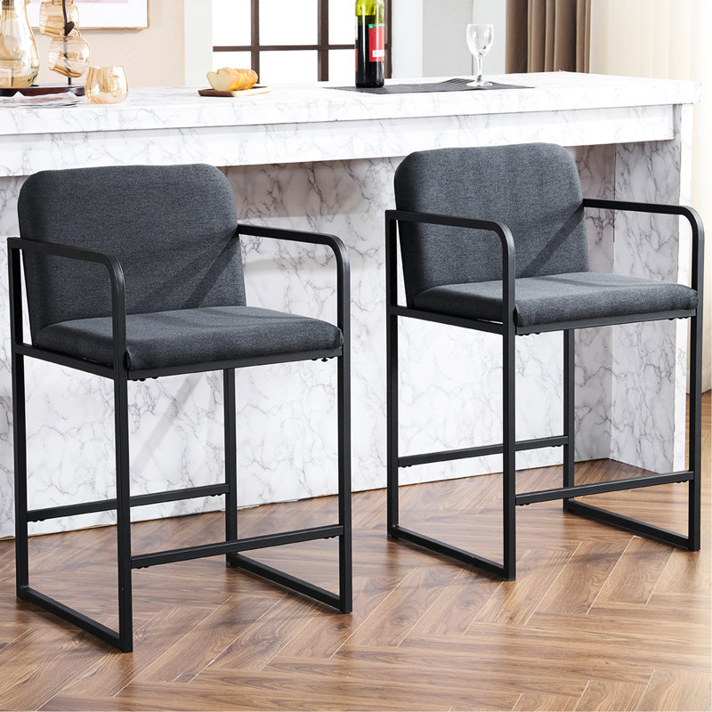 2 pièces de tabourets de bar rembourrés modernes avec structure en métal solide et siège rembourré pour îlot de cuisine, bar à domicile, siège de salle à manger avec accoudoirs améliorant l'esthétique
