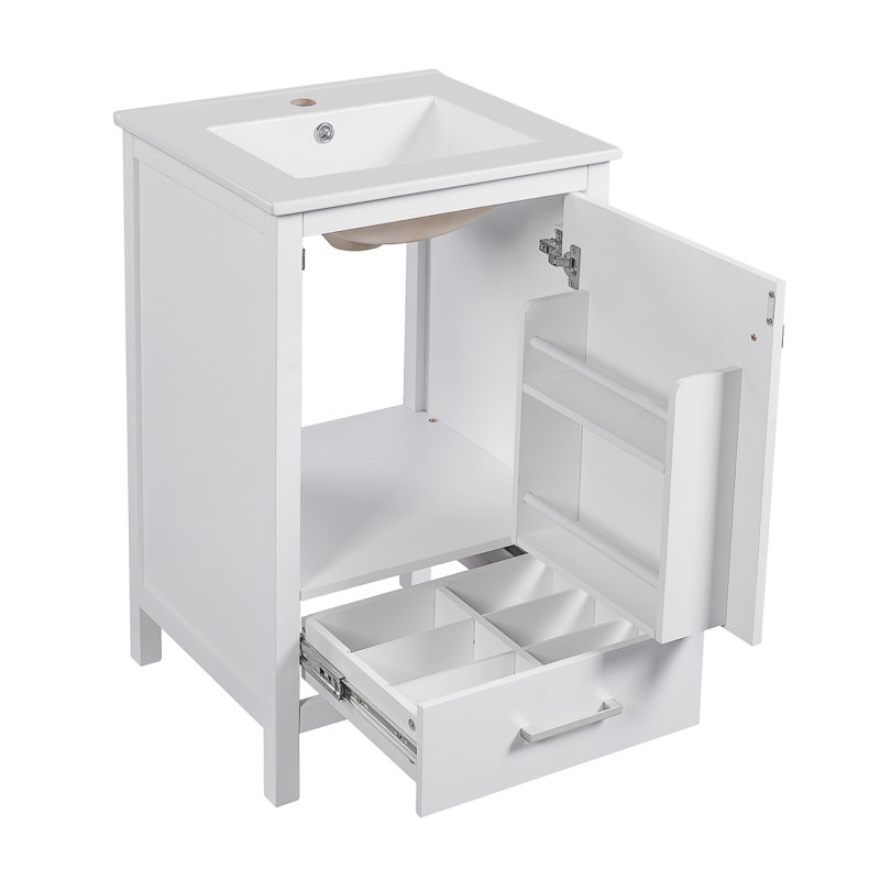 Meuble-lavabo moderne de 20 pouces avec lavabo en céramique, Blanc