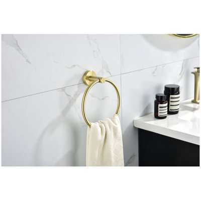 Ensemble de quincaillerie de salle de bain 6 pièces en or brossé - Accessoires muraux en acier inoxydable avec barre à serviettes, porte-papier hygiénique et crochets à peignoir SUS304