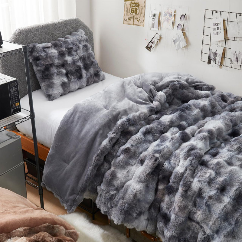 Ensemble d'édredon en polyester, Gris / noir, Édredon simple extra long + 1 taie décorative st