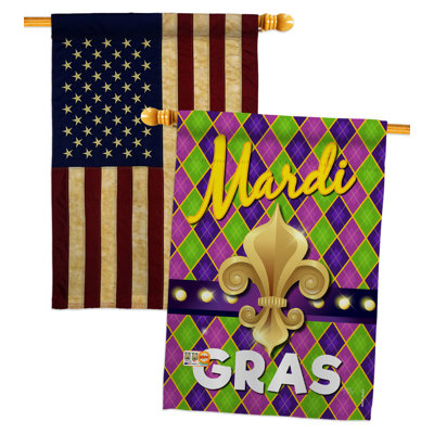 Double Sided 40'' H x 28'' W Polyester Mardi Gras House Flag