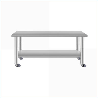 Stainless Steel Coffee Table 60''x24'' with Under Shelf and Wheels, Easy-Clean and Durable for Restaurant/Home