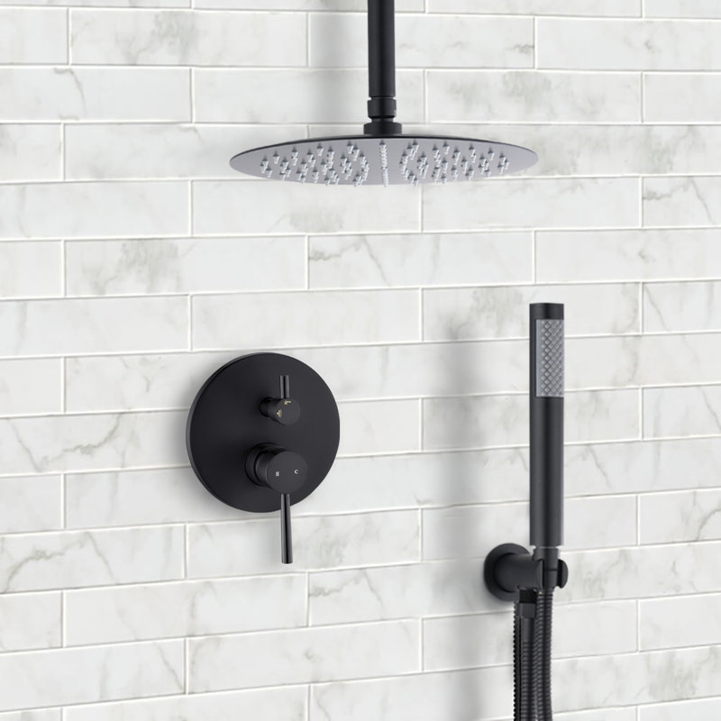 Système de douche à fixation au plafond rond de 10 pouces, Noir mat