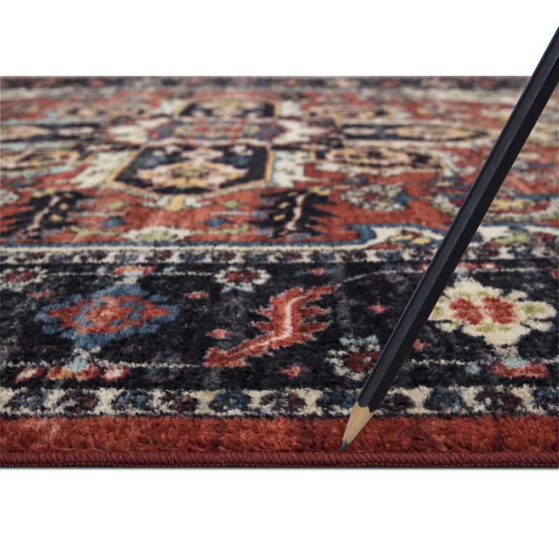 Lyanne Washable Non-Slip Medallion Rust Area Rug, Runner 2'2" x 7'