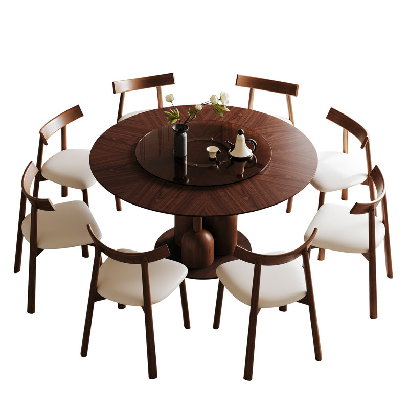 Table ronde avec chaises sans accoudoirs, ensemble de salle à manger pour salon, restaurant, 9 Pieces: Table, 8 Chairs