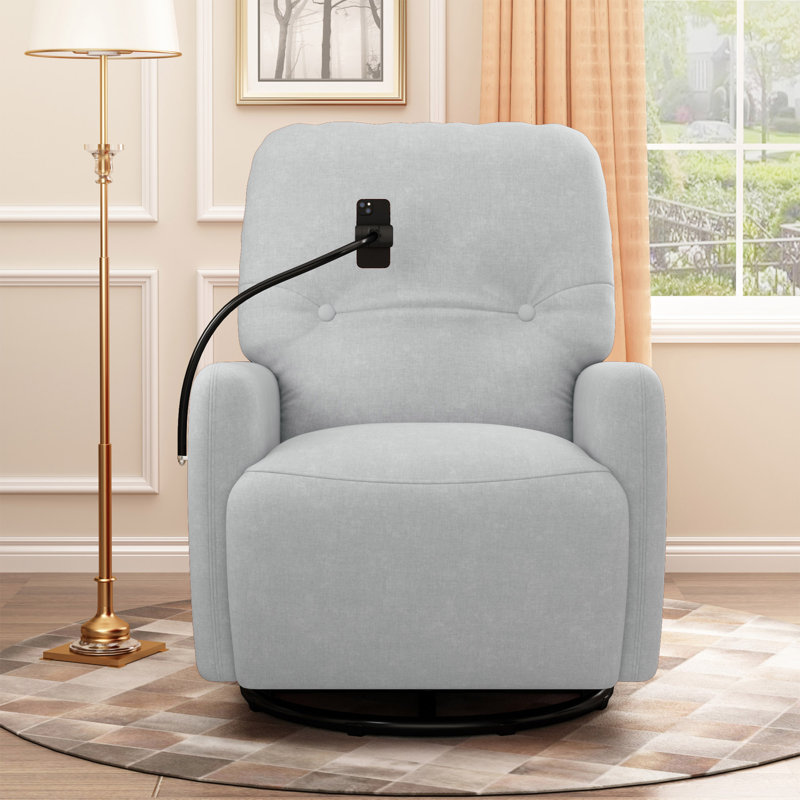Fauteuil inclinable pivotant à 270 degrés avec support à téléphone pour le salon, Polyester gris