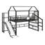 Lit mezzanine en métal avec glissières, escaliers et tablettes de rangement-236234493