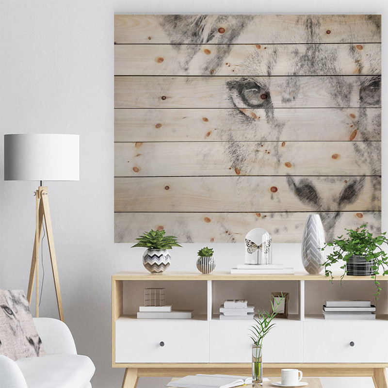 Esquisse de lion noir et blanc - peinture sur bois sans cadre, H 12 po x l 20 po x P 1 po