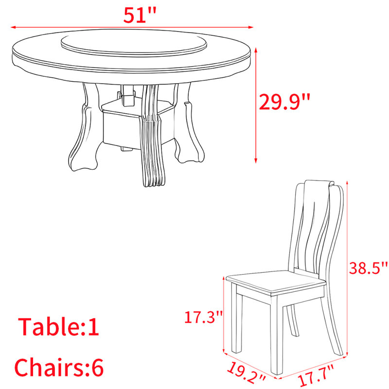 Ensemble de table de salle à manger en bois massif de style chinois, 7