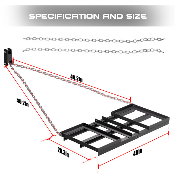 LGHM 4FT Harrow Rake Driveway Grader,50 LB Heavy Duty Tow Behind Lawn ...
