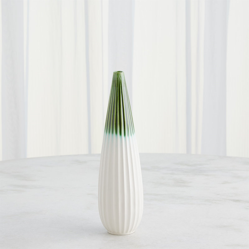 Furrow Handmade Ceramic Table Vase, 14" H x 4" W x 4" D, Deep Green