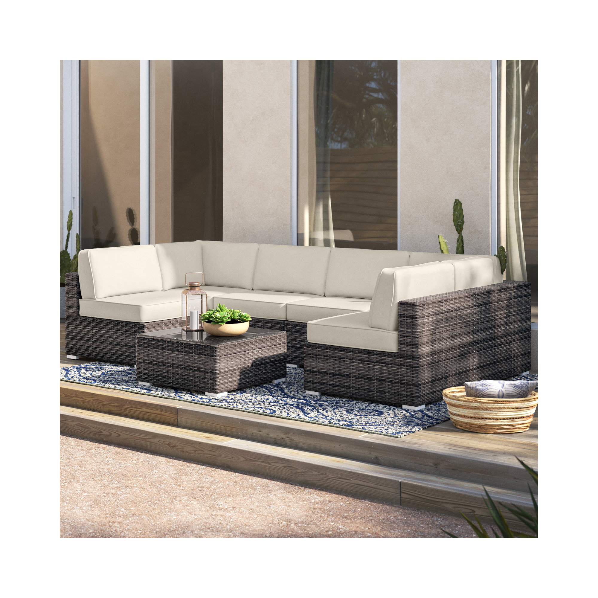 Lauderman Fully Assembled 4 - Person Seating Group with Sunbrella Cushions, Canvas Canvas Sunbrella® Canvas