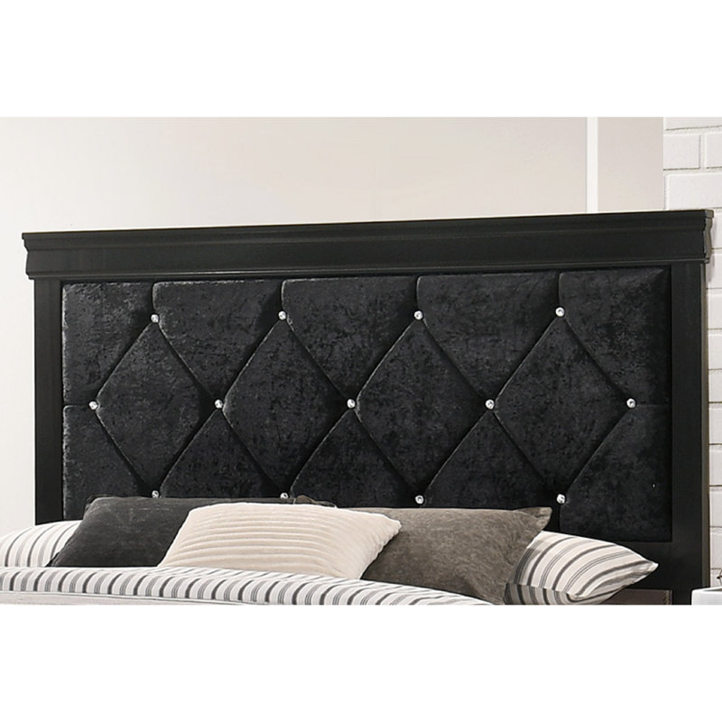 Lit simple à panneau avec tête de lit tapissier noire et attrait élégant - boutons de chambre à coucher modernes