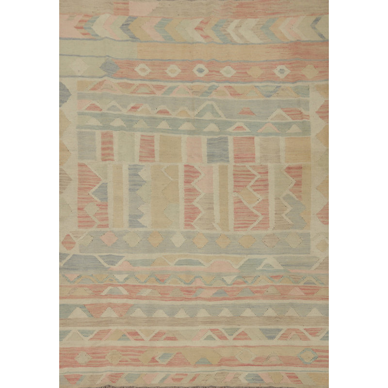 Délicat tapis géométrique pastel 5 x 6 pour un espace de vie serein