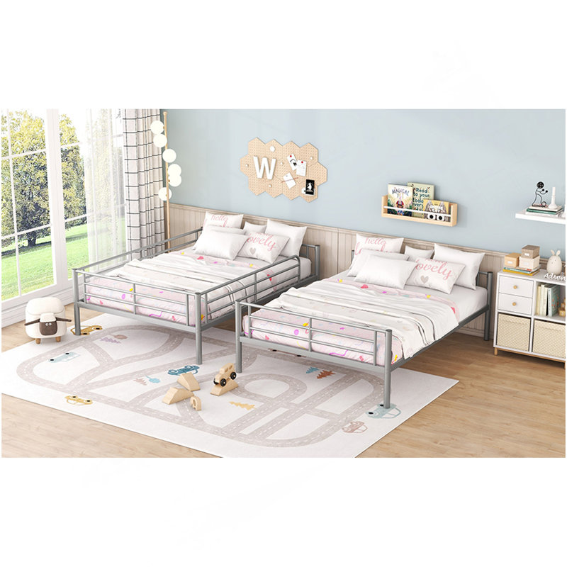 Full Over Full Metal Bunk Bed, Sliver, Silver