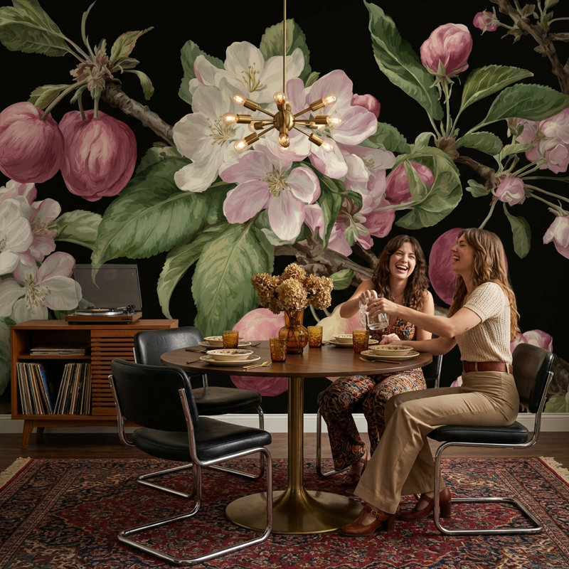 Floral Wallpaper Vintage Removable Botanical Wall Double Roll, 100"x96", Non-Woven Nonpasted