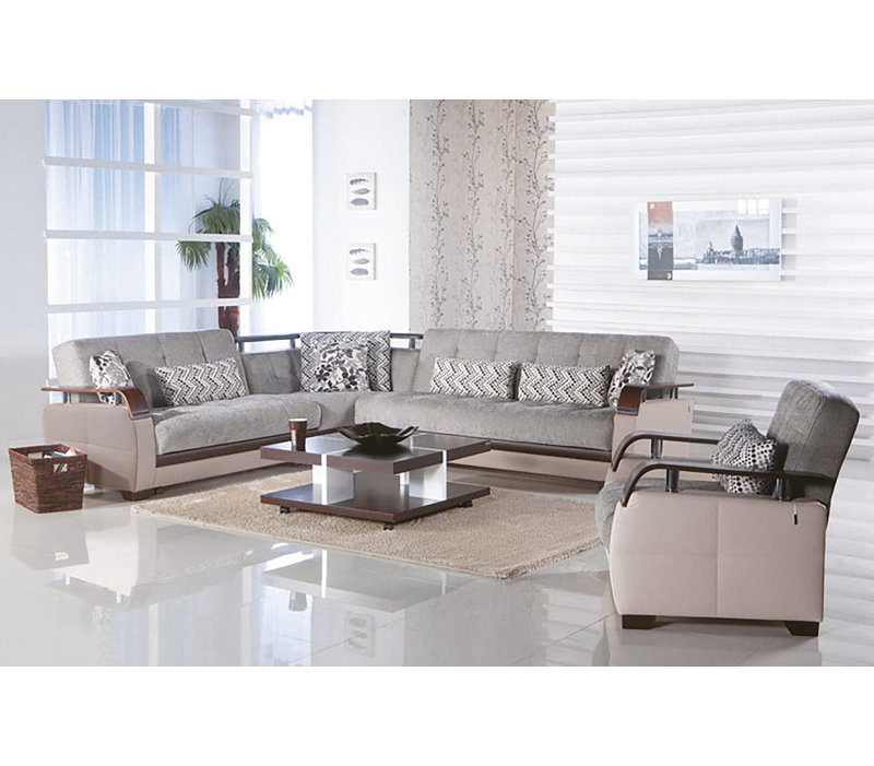 Filoteo Upholstered L-Shaped Sectional Reversible, Valencia Gray 100% Polyester