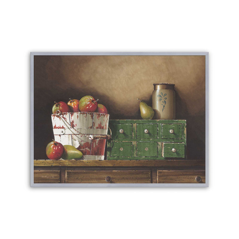 «Apples & Pears» par John Rossini, reproduction d'art, L 48 x H 36, Argent, Impression encadrée