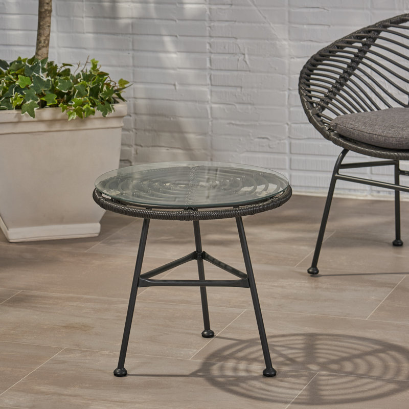 Table d'appoint ronde d'extérieur, table de bout décorative avec plateau, structure en acier, table de bout de patio, brun